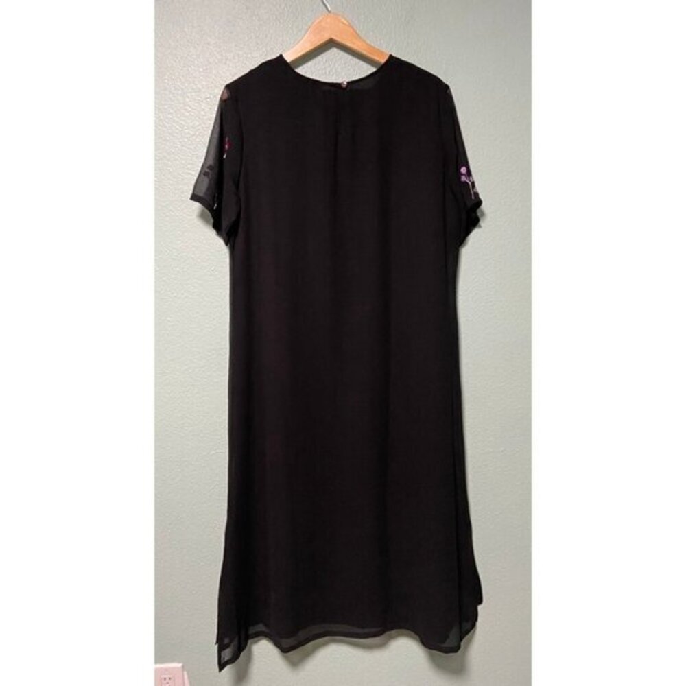 Vintage Bedford Fair Women’s Black Flutter Sleeves Embroidered Floral Dress XL - Picture 2 of 8